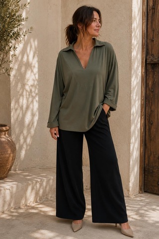 Alexandergardi V Yaka Dökümlü Oversize Bluz YEŞİL