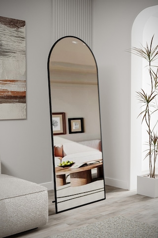 Evdemo Pamir Siyah Metal Çerçeveli Ayaklı Oval Boy Aynası 180x70 Cm Siyah