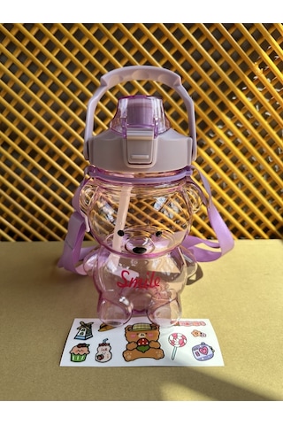 Ayıcıklı Matara 1000 Ml, Su, İçecek Matarası, Suluk, Okul, Ofis, Seyahat, Bpa İçermez Mor Plastik Diğer