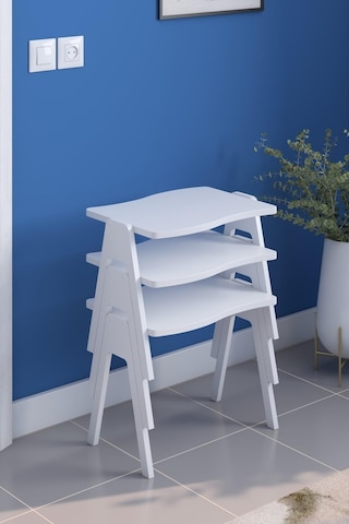 Bayrak Zigon Sehpa Seti Beyaz Gövde Beyaz Ayak