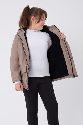 Kız Çocuk Vizon Içi Kürklü Su Ve Rüzgar Geçirmez Kapüşonlu 3 Cep Kışlık Mont & Kaban & Parka Vizon