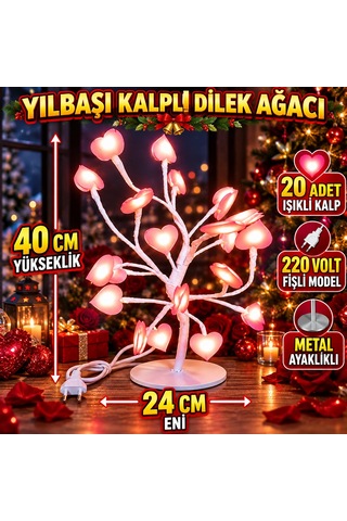 Yılbaşı Ağacı Pembe Kalpli Yılbaşı Dilek Ağacı 220v Fişli 40 Cm Pembe Kalpli Gün Işığı Led Işıklı