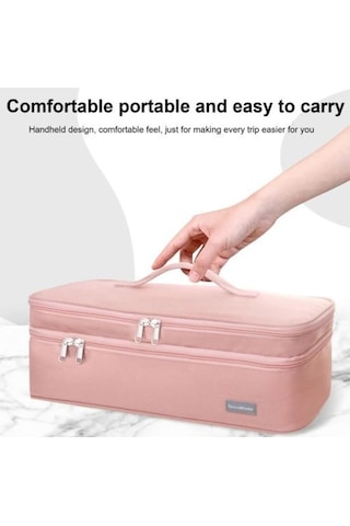 Novahub Portatif Pembe Saç Kurutma Mak. Çantası, 2 Katmanlı, Büyük Kapasiteli, Seyahat İçin Taşınabilir Fermuarlı Hurç Pembe