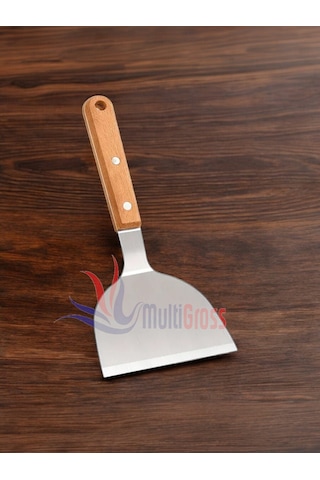 Ahşap Saplı Paslanmaz Çelik Spatula / Pasta Börek Hamburger Tatlı