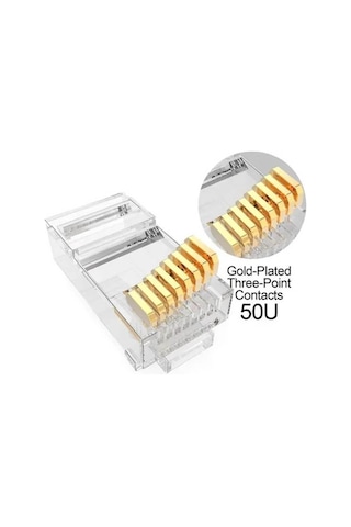 Koodmax - 50 Adet - 50u" Gold Plated Cat5e Rj45 Konnektör - 8p8c Ethernet Kablo Ucu Konnektörü Jack