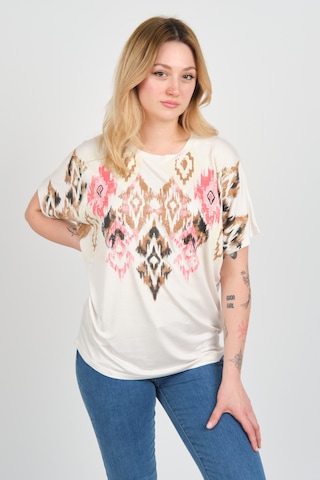 Ella Camelia Kadın Düşük Kollu Desenli Bluz 24e021 Ekru Ekru