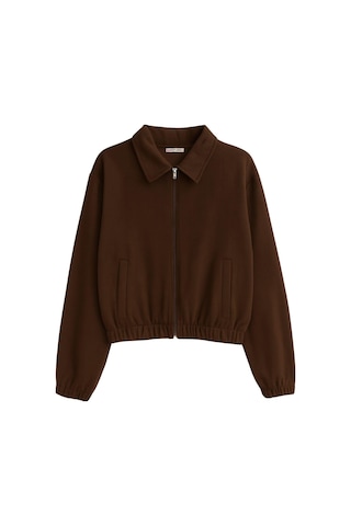 4764 Kadın Basic Fermuarlı Fitilli Örme Selanik Ceket Kahve Kahve