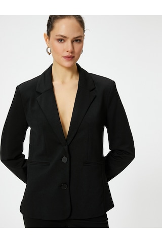 Koton Blazer Ceket Düğmeli Fleto Cepli Kruvaze Yaka Siyah 4sak50023uw Siyah