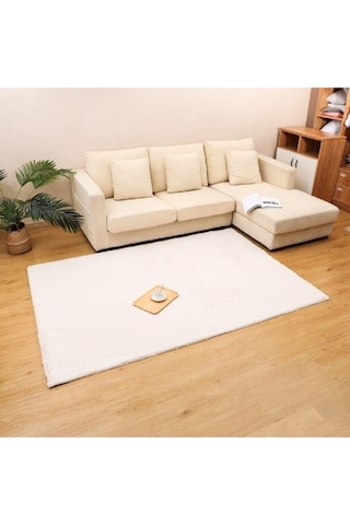 Yumuşak Puffy Peluş Halı Beyaz Beyaz