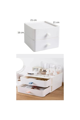 Bayev 2'li Takı, Makyaj Ve Kozmetik Düzenleyici Çekmece Beyaz Ofis Masa Düzenleyici