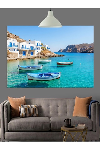 Beyaz Kayıklar Mavi Deniz Dekoratif Kanvas - Mdf Ahşap Tablo