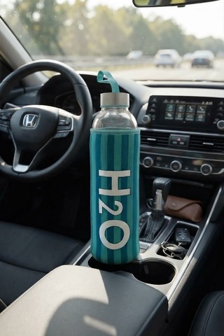 H2o Desenlı Kılıflı 750 Ml Cam Matara Çızgı Yeşil