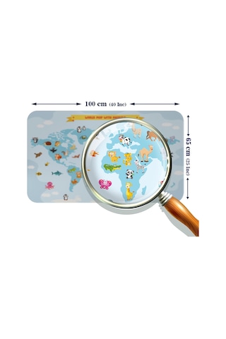 Eğitici Dünya Haritası Dünya Atlası Çocuk Ve Bebek Odası Duvar Sticker-60x105-3791 - Renkli Çok Renkli