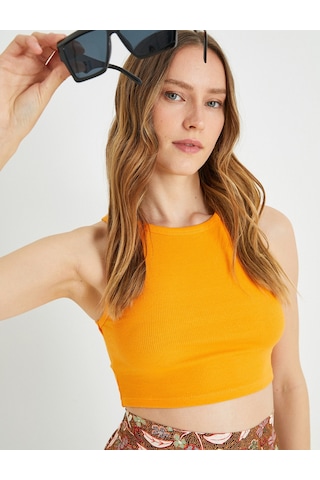 Koton Basic Crop Atlet Halter Yaka Pamuklu Turuncu 2sak10413ek Turuncu