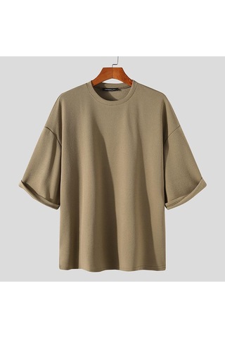 Haki Japon ve Kore Tarzı Moda Erkek Kısa Kollu Gömlek Gevşek Üstler T-shirt Artı Boyutu S-5xl Incerun Haki