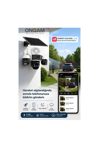 Onqam On1-4g 3 Lens 3mp Solar Panelli Bataryalı Güvenlik Kamerası