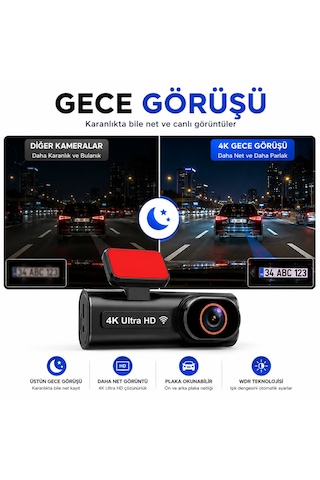 Hpytech 4k Ultra Hd Mini Araç Kamerası Ön Ve Arka Çift Kameralı Wifi Gps Destekli Gece Görüşlü 64gb Hafıza Kartlı G-sensörlü Araç İçi Kamera