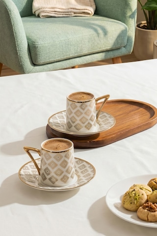 Porsima Sd01-d 12 Parça Altın Yaldızlı Porselen Türk Kahve Fincan Takımı - 90ml Kahve Fincan Seti Çok Renkli