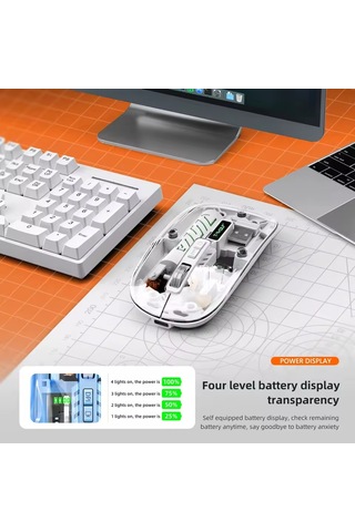 Şeffaf Mouse Kablosuz Mouse Fare Şarjlı Bluetooth Wireless Çift Modlu Sessiz 5 Tuşlu Dpı Kontrol Rb