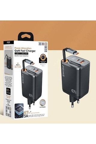 67w Gan Hızlı Şarj Adaptörü Dahili Retractable Type-c Kablo 1