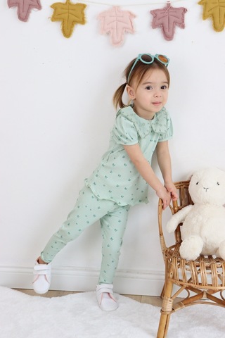 Harika Kids Kız Çocuk Çiçek Baskılı Raporlu Kumaş Basic Alt Üst İkili Takım 001