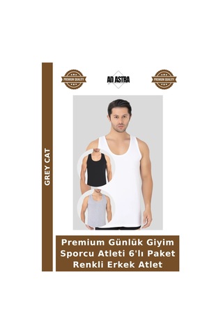 Grey Cat Premium Günlük Giyim Sporcu Atleti 6'lı Paket Renkli Erkek Atlet Çok Renkli