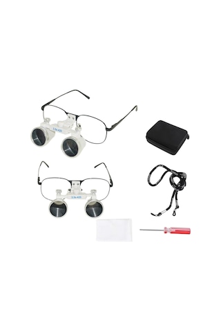 Hiperlupa St375 İnce Çerçeve Cerrahi Loupes Büyüteç Gözlük 3.5x420 Değişken Pupil Mesafeli Beyaz