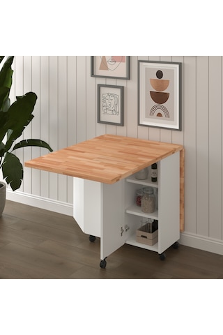 Masif Ahşap Tablalı Katlanır Masa Çalışma Yemek Mutfak Masası Kayın