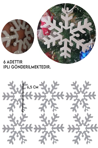 6'lı Gümüş Kar Tanesi Simli Eva Yılbaşı Çam Ağacı Dekorasyon Süs