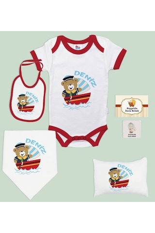 BK Kids Kişiye Özel İsimli 6 Parça Kırmızı Bebek Body Zıbın Batta