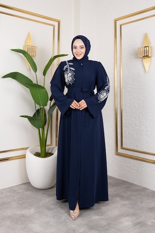 Nevayla Moda İnci Detaylı Ferace - Lacivert / F0141 Lacivert
