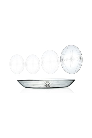 Decocia 1 Adet 33cm Oval Cam Salata Sunum Tabağı Mira Desenli