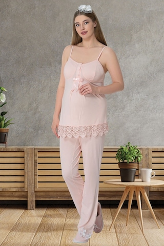 Mecit Pijama Mecit 1525 Pudra Sabahlıklı Lohusa Pijama Takımı