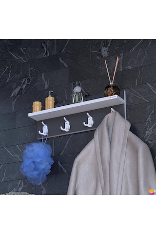 Modilayn Kedi Serisi 4 Lü Banyo Askısı Seti 56,4x18 Cm 12 Kancalı Raflı Düzenleyici Yer Tasarrufu. Beyaz