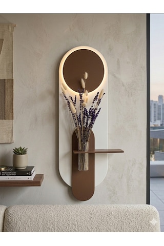Petunya Ahşap Pilli Ledli İskandinav Tarzı Salon Duvar Rafı Modern Çiçeklik 27 X 90 Cm Çok Renkli