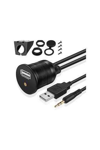 Usb 2.0 - 3.5mm Aux Uzatma Kablo Ve Montaj Aparatı Usb Aux Pan...