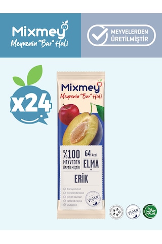 Mixmey Erik Meyve Barı 24 Adet | Atıştırmalıklar – Vegan, Glutensiz, Koruyucusuz (20GR X 24 ADET)