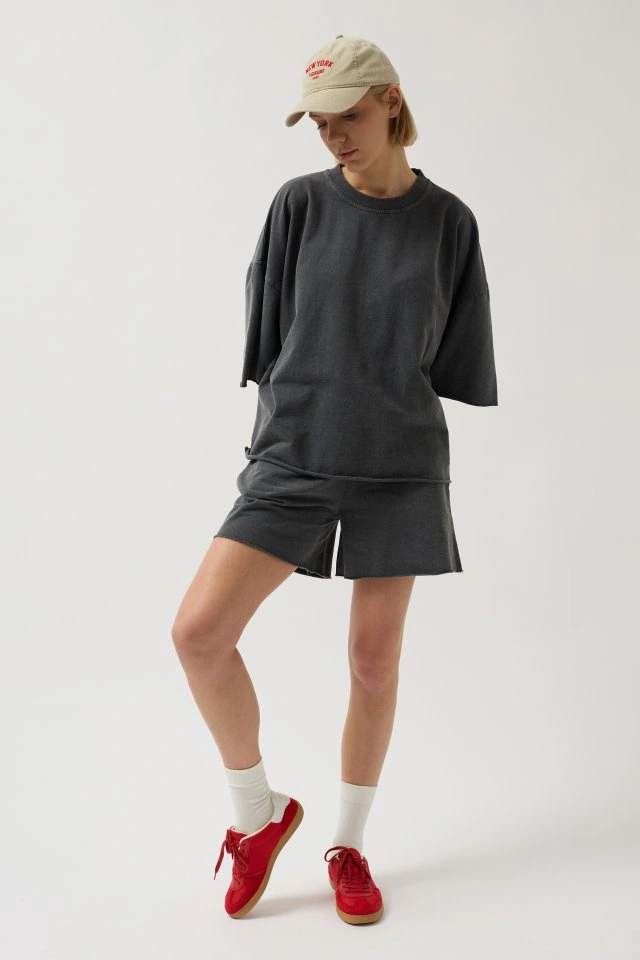 Buğrahayalin Oversize Lazer Kesim Bisiklet Yaka T-shirt Antrasit