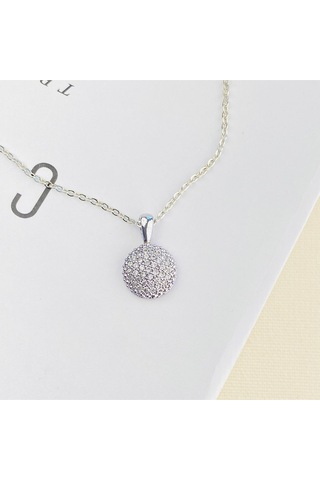 Yuvarlak Kolye Kadın Full Zirkon Taşlı Silver Kolye 45cm Gümüş