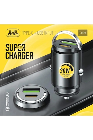 Subzero Cr98 30w 3.0a Hızlı Pd+usb Çıkışlı Araç Şarj Başlığı