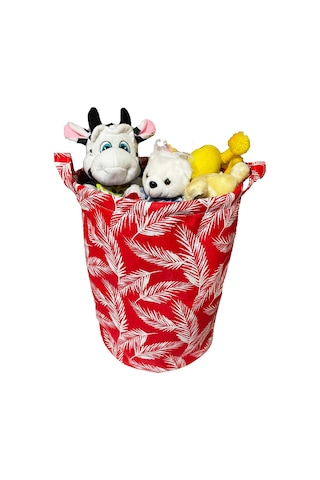 Vip Çamaşır Sepeti Çift Kat Kumaşlı Katlanabilir Sepet-Kırmızıtüy Diğer