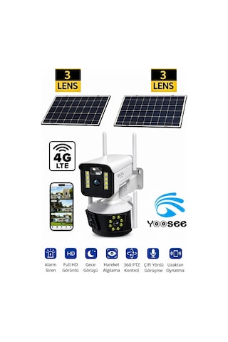 Exenar - Beyaz - Sım Kartlı Kamera 4g Çift Panelli Akıllı Ip Güvenlik Kamerası Gece Görüşlü Blm-93