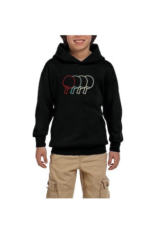 Zepplin Giyim Ping Pong Table Tennis Rackets Siyah Çocuk Kapşonlu Sweatshirt Siyah