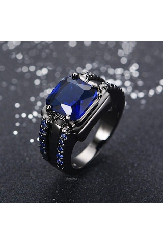 Mavi Vintage Erkek Kadın Kristal Yeşil Yüzük Charm Siyah Altın Alyanslar Erkekler Kadınlar Için Punk Kare Zirkon Alyans 8 Mavi