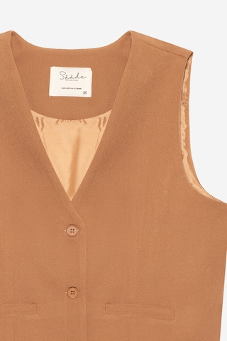 Saade Sââde Kadın V Yaka Düğmeli Klasik Dokuma Blazer Yelek Camel