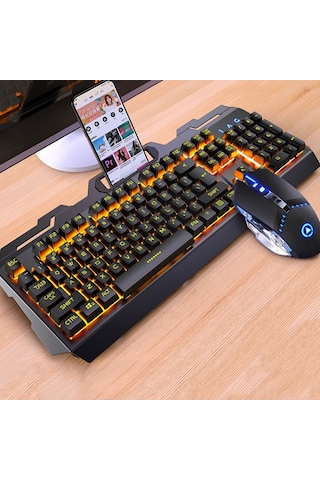 Yındıao V2 Mekanik Hissediyorum Oyun Klavyesi Fare Seti Siyah, Turuncu, Sarı, Işık