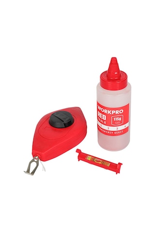 Workpro Wp329019 Çizim İpi Seti 115gr Kırmızı Çizim İpi Boyası + Mini Su Terazisi + 30m Çizim İpi