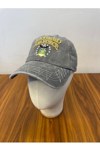 Hamze Vintage Eskitme Yıkamalı Model Nakışlı Unisex Cap Şapka Gri