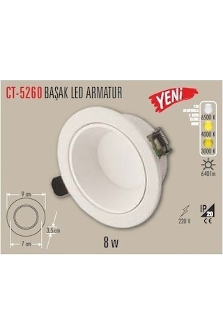 8 W Sıva Altı Cob Led Beyaz Kasa Spot Gömme Tavan Armatürü 3 Ren Beyaz