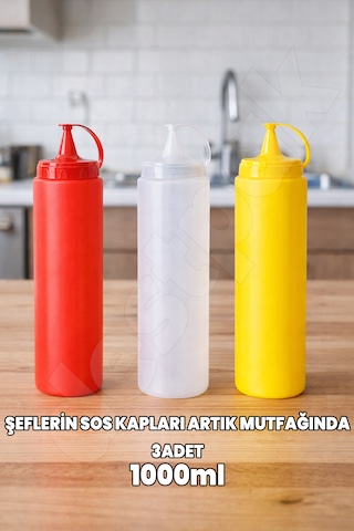 Destpak 1000 Ml 3 Adet Sos Yağ Şişesi - Sos Kabı - Şeflerin Yağ Kabı - Profesyonel Yağdanlık Sosluk Çok Renkli